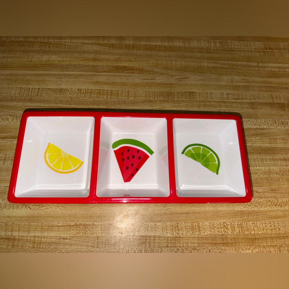Fruit-Themed Red and‎ White Serving Tray, summer, party tray, relish tray